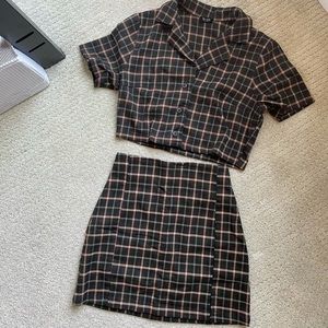 Brandy Melville plaid matching mini skirt set